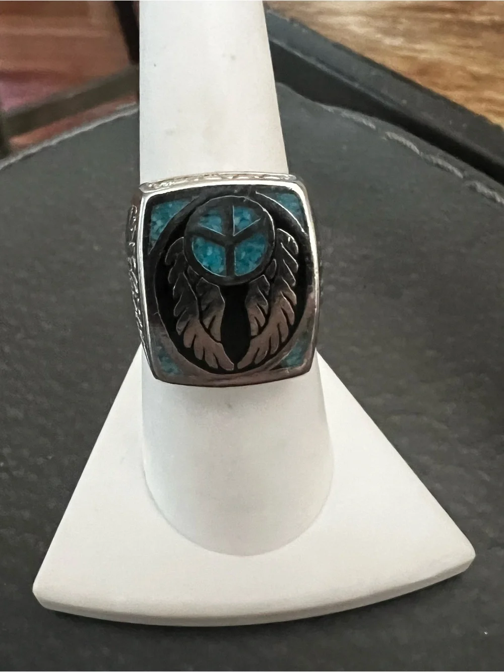 Turquoise Inlay Winged Emblem Sterling Men's Ring